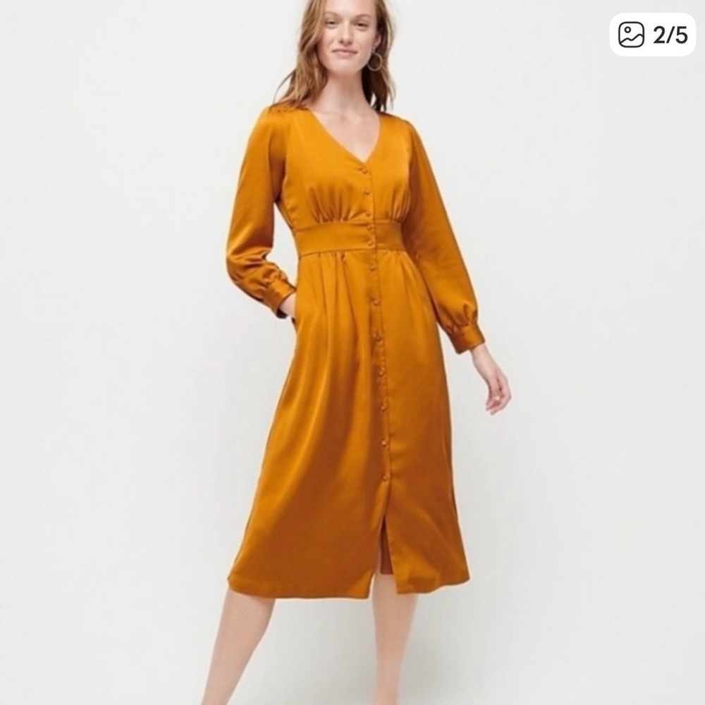 J. Crew NTW Button-Front A-line Midi Dress in Mustard sz 12